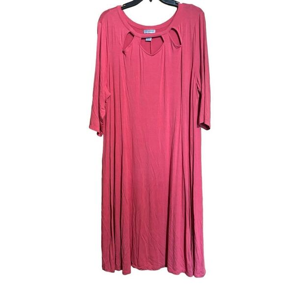 CATHERINES Dress Womens 2X Coral Cutout Neck Stretch Midi - Picture 1 of 7